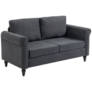 HOMCOM Loveseat Sofa Corduroy Upholstered Love Seat w/ Curved Armrest, Dark Grey