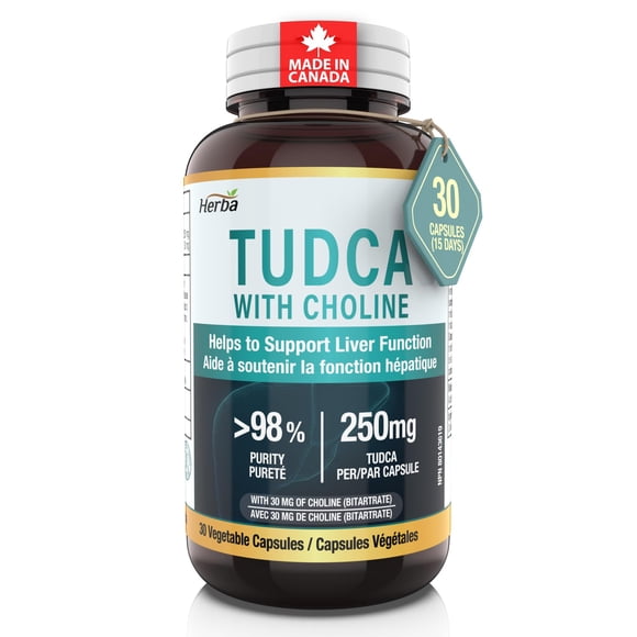 Herba TUDCA Supplement for Liver – 30 Capsules | >98% Purity |250mg TUDCA + Choline | Made in Canada