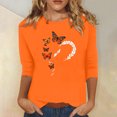 thumbnail image 2 of Dadaria T-shirt Femme Orange Chemise Manches 3/4 T-Shirt Col Rond Grande Taille Hauts Chandail d'Été Chemisiers L, 2 of 5