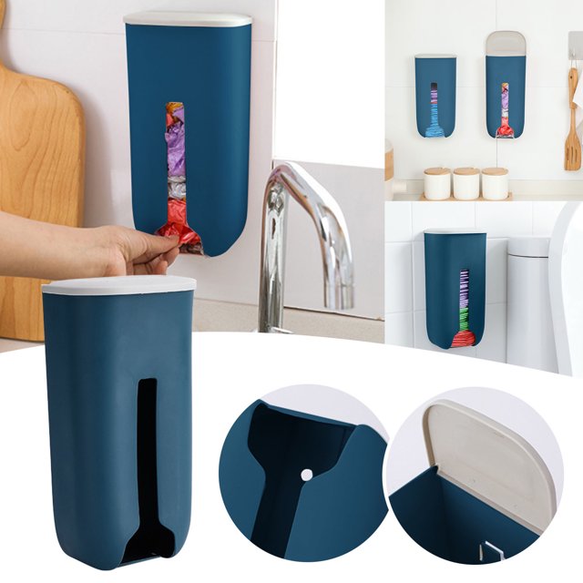 Oleegame 1PC Blue Juice Garbage Bag Storage Box Seamless Wall Mounted Plastic Garbage Bag Storage Box Kitchen Sundries Plastic Bag Organizer Box