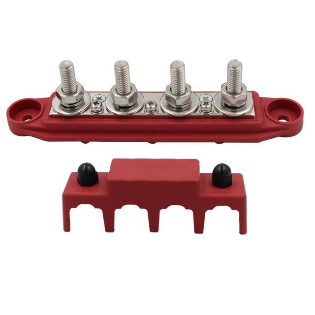 Miulika 4 Post Power Distribution Block with Cover 250 Amp Rating 48V Solar Wiring Heavy Red M8