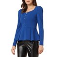 thumbnail image 4 of INSPIRE CHIC Blouse à Encolure Carrée pour Femme, Boutons devant, Basque, Tricot, Manches Longues, Bleu Royal, G, 4 of 5