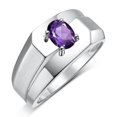 thumbnail image 4 of RYLOS Men's Rings Sterling Silver Ring Classic Solitaire 7X5MM Oval Shape Gemstone Designer Band Amethyst February Birthstone Rings For Men Size 13, 4 of 5