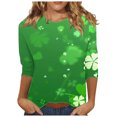 thumbnail image 1 of Diufon T-Shirts de la Saint-Patrick pour Femmes, Grande Taille, Imprimé Trèfle, Manches 3/4, Col Rond, 1 of 5