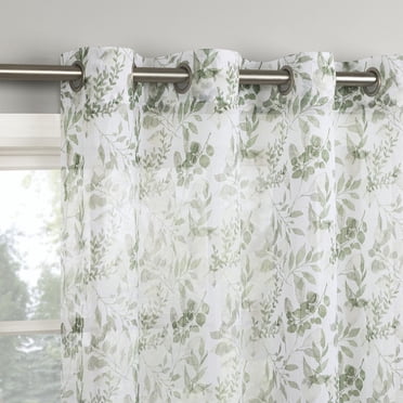 Mainstays Foliage Crushed Voile 2-Pack Sheer Grommet Window Curtains Panel Pair