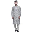 thumbnail image 1 of Atasi Mens Printed Modal Satin Indian Long Kurta With White Churidar Pajama Set, 1 of 1