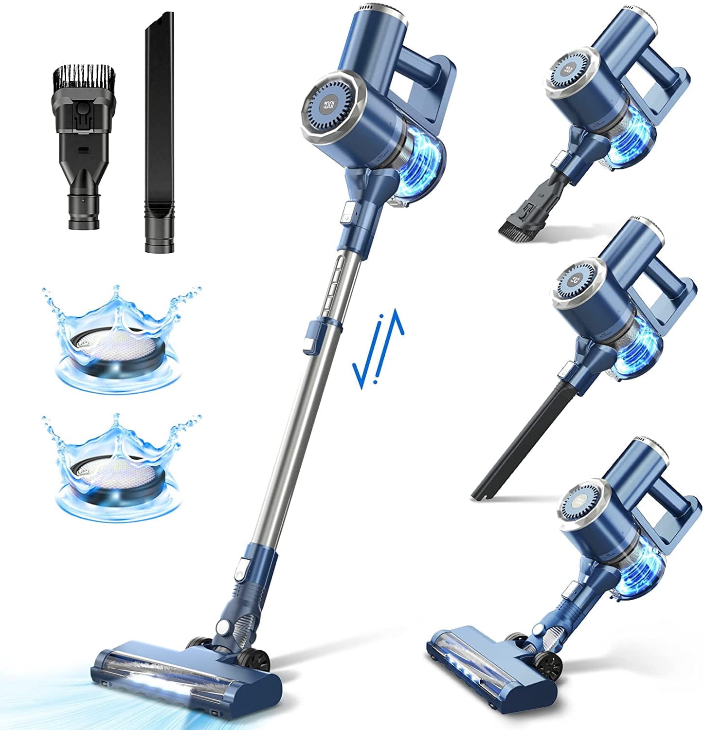 Refurbished Prettycare W200 Cordless Stick Vacuum Cleaner Lightweight Vacuum Cleaner, 20kpa Strong Suction, Blue
