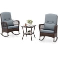 thumbnail image 1 of Patiojoy 3 Pieces PE Rattan Rocking Bistro Set Rocking Chairs with 2-Tier Coffee Table for Porch Garden and Poolside Gray, 1 of 10