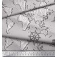thumbnail image 3 of Soimoi Gray Cotton Poplin Fabric Direction Compass & Lighthouse Map Print Fabric by the Yard 42 Inch Wide, 3 of 5