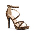 thumbnail image 1 of BLISSFUL STEP Women's Solid Color Stiletto Heel Zipper Ankle Strap Platform Sandals Leopard 7, 1 of 6