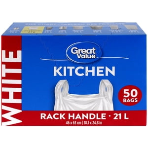 Great Value Rack Handle Kitchen Garbage Bags, 21L , 50bags