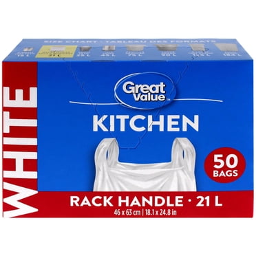 Great Value Rack Handle Kitchen Garbage Bags, 21L , 50bags