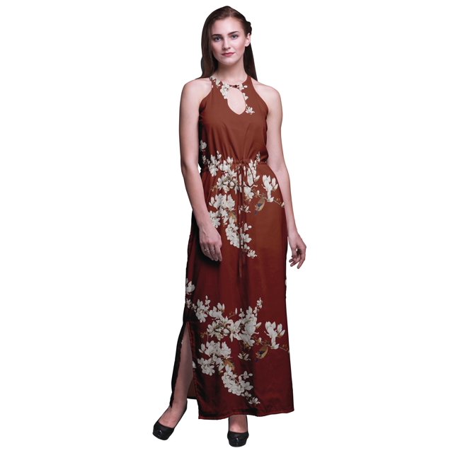 Bimba Robe Longue Chic Imprimée pour Femmes avec Oiseaux, Style Bohème, Maxi d'Été, Tenue de Plage - Petit