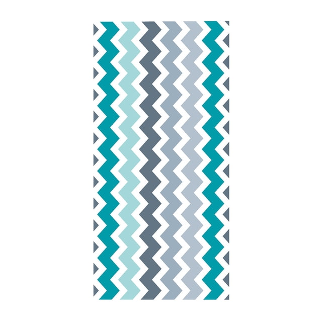 Stripe Series Microfiber Towels Large Bath Towels Beach Towels featuring a multicolor zigzag pattern in shades of teal, blue, and white. Made of polyester, this lightweight and quick-drying towel measures 75x150cm (29.55x59.05in). Suitable for beach outings, pool parties, or as a decorative tapestry. Machine washable for easy maintenance.