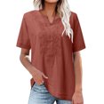 thumbnail image 2 of Timegard Womens Tops Notched V Neck Short Sleeve Embroidery Tops Loose Blouse Spring Summer Fashion, 2 of 6