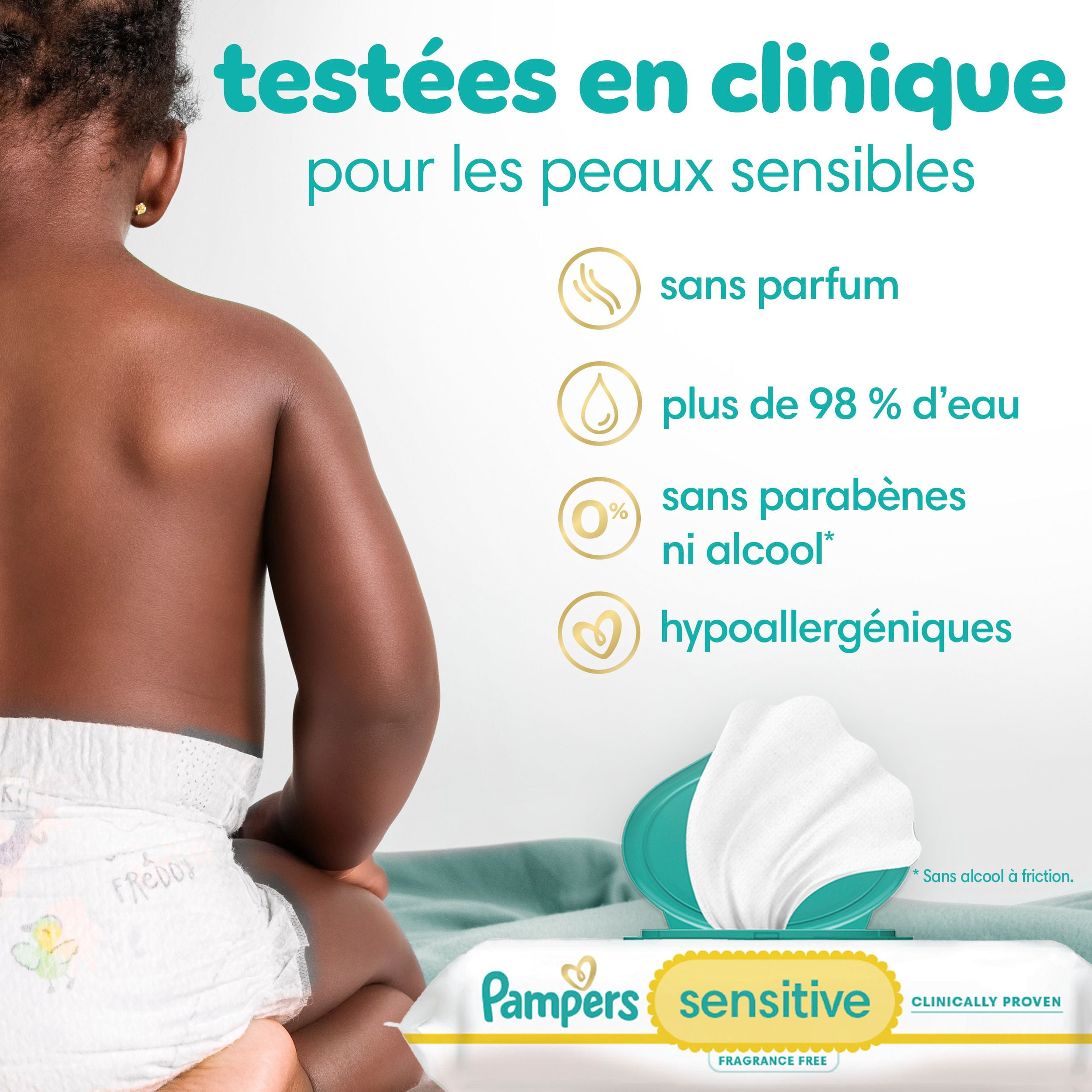 Lingettes pour bébés Pampers Sensitive, éprouvées en clinique, sans parfum, à base d’eau et hypoallergéniques, 168 lingettes pour bébés au total (2X emballages rabattables)