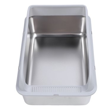 Stainless Steel Litter Box Enclosure, Samll / Large Litter Box for Cats, High Sides Metal Litter Box with Lid & Scoop, Non Sticky, Easy Cleaning Open Cat Litter Box