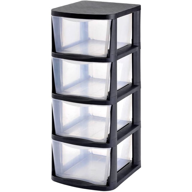 Juggernaut Storage Tour de Rangement à 4 Tiroirs, Cadre Noir avec Tiroirs Transparents, RDT4