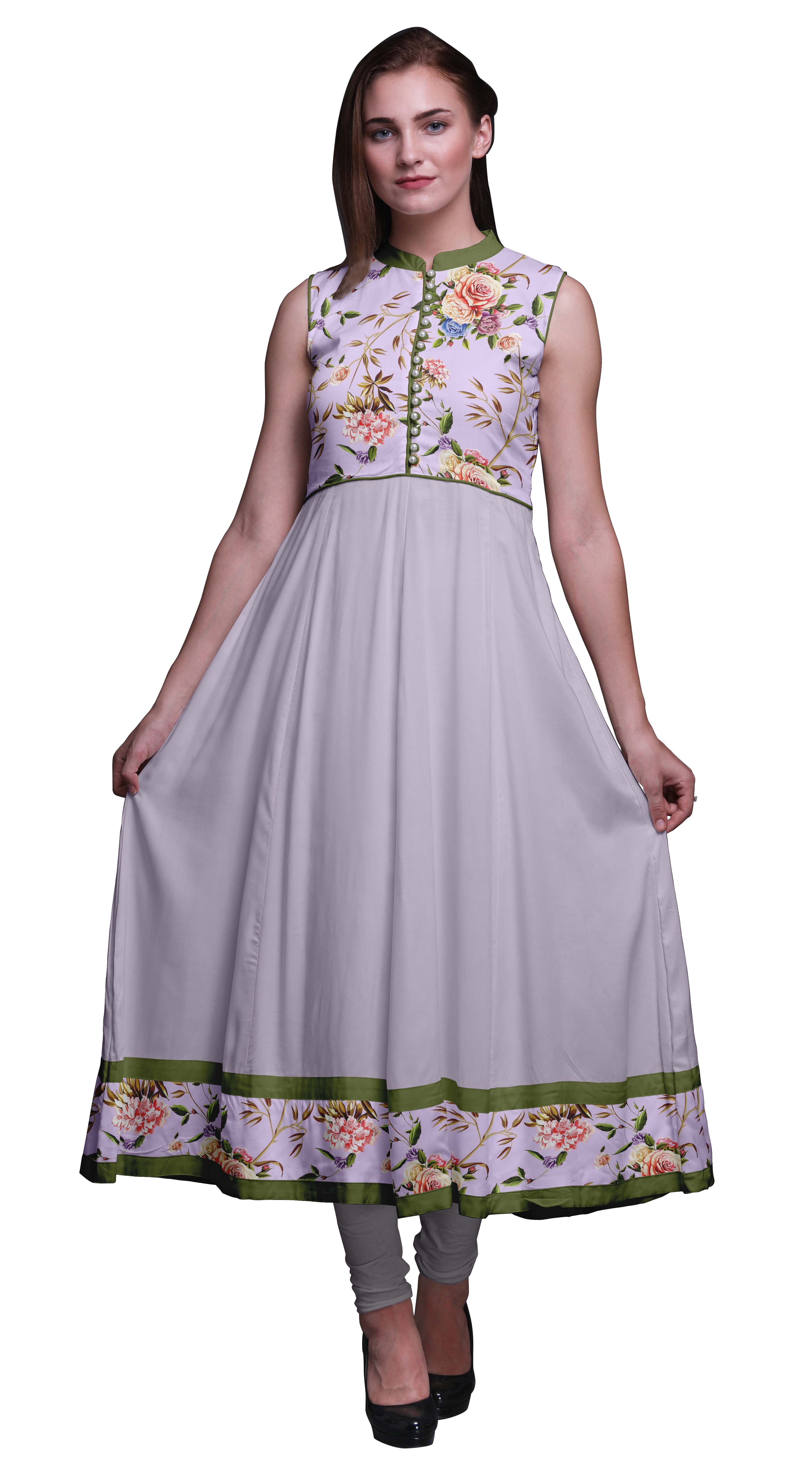 Bimba Kurtis Indiennes Violet Pâle à Fleurs pour Femmes, Anarkali Prête à Porter Unie, Robe Imprimée Kurti Indienne Grande