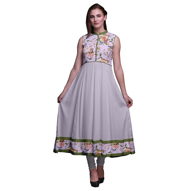 Bimba Kurtis Indiennes Violet Pâle à Fleurs pour Femmes, Anarkali Prête à Porter Unie, Robe Imprimée Kurti Indienne Grande