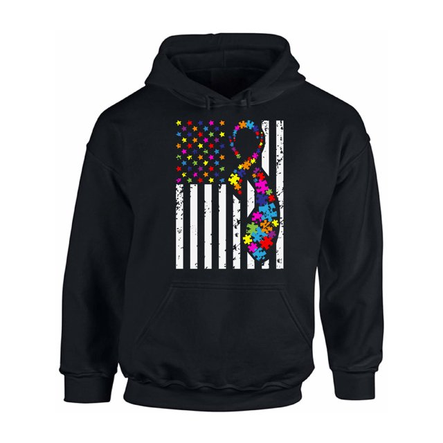 Awkward Styles USA Flag Autism Hoodie Autism Awareness Ribbon Sweater American Flag Colorful Sweatshirt for Men and for Women Support Autism Awareness Hooded Top Autistic Spectrum Awareness Sweater