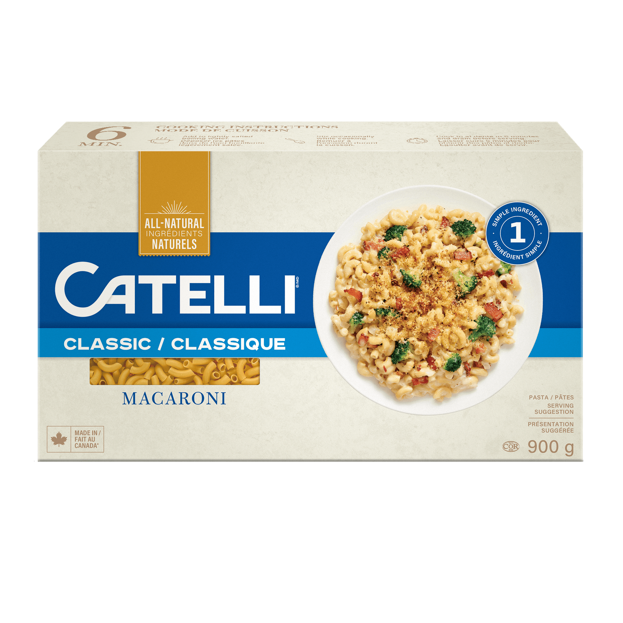 Macaroni Catelli Classique entièrement naturels 900g