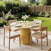 43 Inch Round Pedestal Dining Table for 4-6 People, Modern Farmhouse Kitchen Table with Wood Base, Round Dining Table for Dining Room, Living Room, Breakfast Nook，Natural