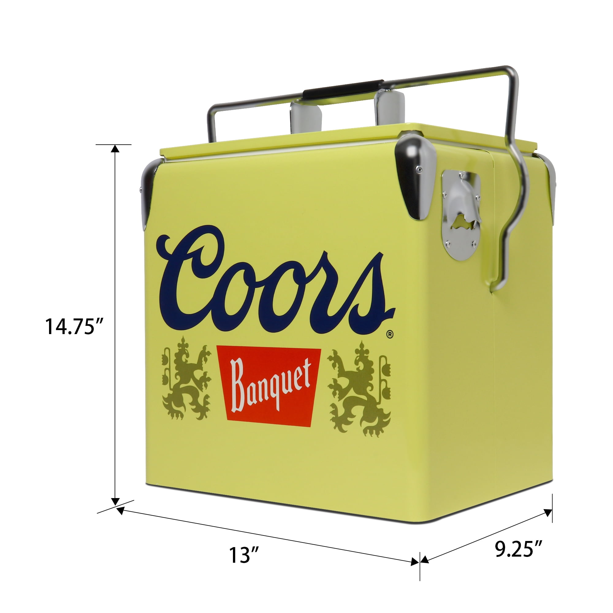 Coors Banquet 14-Quart Retro Ice Chest Cooler with Bottle Opener, 13L, Yellow/Silver