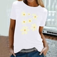 thumbnail image 2 of KIHOUT Nouveau Haut de Mode d'Été pour Femmes 2025, T-Shirt à Manches Courtes à Col Rond Décontracté à Imprimé Floral Blanc P, 2 of 5