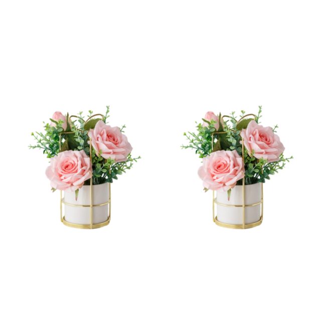 kurtrusly Artificial Flowers With Vase Add Of Color And Style To Any Room Indoor rose pink 2Set