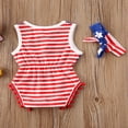 thumbnail image 3 of Jour de l'Indépendance Bébé Filles Garçons Rompers Sans Manches à Rayures Combinaisons Bandeau 2pcs 4ème de Tenues de Juillet, 3 of 5