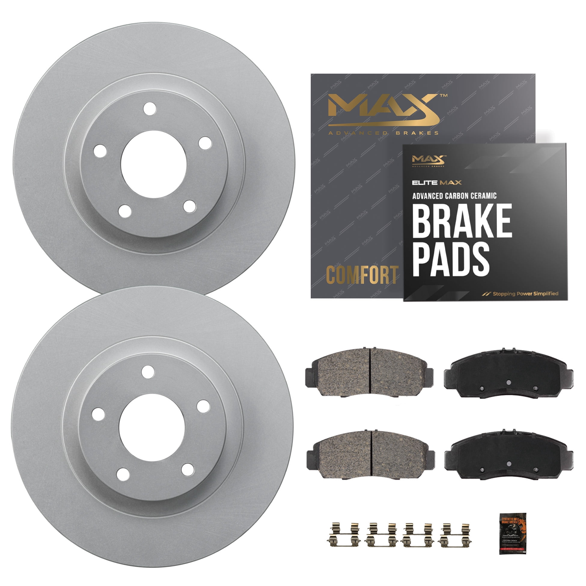 MAX Advanced Brakes - Rear Brake Kit For 2011-2020 Hyundai Elantra, 2014-2023 Kia Forte| Carbon Ceramic Brake Pad and Rotor Kit| Daily Driving Geomet Coated Brake Rotors