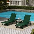 thumbnail image 2 of Bayport Ensemble de 3 Pcs de Chaises Longues/table Inclinables en Plastique HDPE pour Extérieur Vert Foncé, 2 of 6