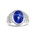 thumbnail image 1 of RYLOS Men's Rings 14K White Gold Nugget Ring with Cabochon Gemstone & Diamonds Blue Star Sapphie Rings For Men Size 11, 1 of 7