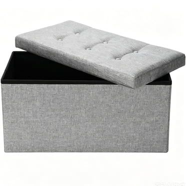 Banc Ottoman de Rangement Pliant de 30 Pouces, Coffre de Rangement en Poly-Lin, Tabouret Repose-Pieds avec Siège Ottoman, Banc de Bout de Lit, Charge Maximale de 440 lb (Gris, 30 Pouces L x 15 Pouces L x 15 Pouces H)
