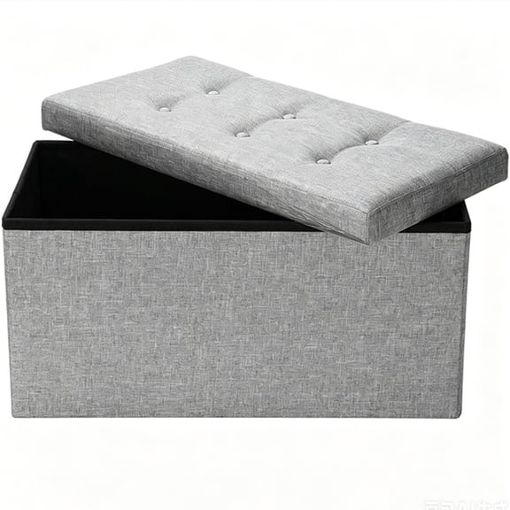 Banc Ottoman de Rangement Pliant de 30 Pouces, Coffre de Rangement en Poly-Lin, Tabouret Repose-Pieds avec Siège Ottoman, Banc de Bout de Lit, Charge Maximale de 440 lb (Gris, 30 Pouces L x 15 Pouces L x 15 Pouces H)