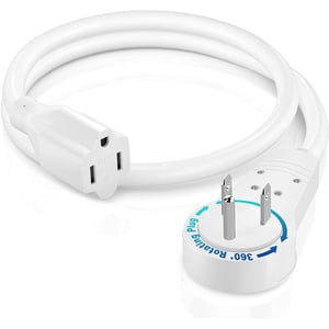 Maximm Cord d'extension 1 Plug plat blanc pied, 360ï¿1⁄2 Rouleau rotatif à câble de puissance simple, intérieur 16 Étendue 3 Fil à la terre UL Certifié (1Ft Blanc)