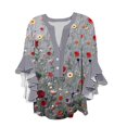 thumbnail image 2 of Weiqiqre Womens Summer Tops 3/4 Sleeve Tops Casual Ruffle Floral Henley Notched V Neck T Shirts Loose Fit Graphic Button Dressy Blouses, 2 of 5