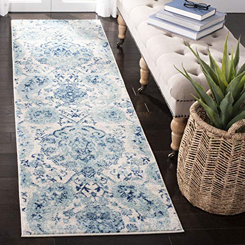 SAFAVIEH Madison Collection 2'3" x 18' Cream/Turquoise MAD600E Boho Chic Glam Paisley Non-Shedding Living Room Dining Entryway Foyer Hallway Runner Rug