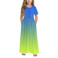 thumbnail image 2 of Robe d'Été Dégradée Scintillante pour Filles Manches Courtes Col Rond Robe Longue Fluide de Plage avec Poches pour 4-14 Ans, 2 of 8