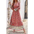 thumbnail image 2 of Robe Maxi à Manches Longues pour Femmes - Col en V, Décontractée, Boutonnée, Bohème, à Imprimé Floral, Automne, Longues Robes, 2 of 6