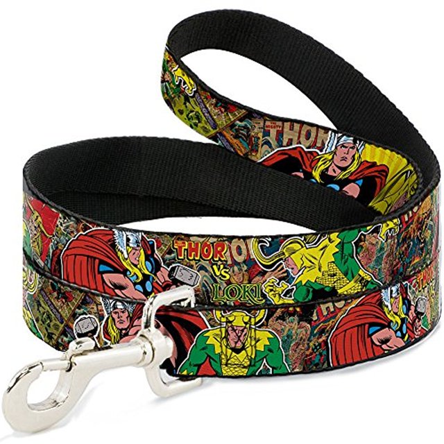 Buckle-Down Dog Leash Thor Loki Poses Retro Comic Books Stacked 6 Feet Long 0.5 Inch Wide, Multicolor, DL-6FT-WAV033-N