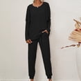 thumbnail image 4 of Mrat Knit Two Piece Outfits for Women Long Sleeve Ribbed Tops Drawstring Pants with Pockets Sweatsuit Set S-2 Black L, 4 of 9