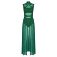 thumbnail image 3 of renvena Costumes de Danse Lyrique pour Femmes Sans Manches à Col Roulé Dos Nu Robe Maxi en Maille Tulle Vert Foncé TG, 3 of 5