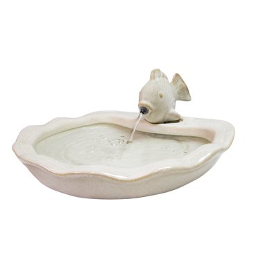 Sunnydaze 7"H Electric Glazed Ceramic Fish Outdoor Water Fountain - White