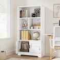 thumbnail image 4 of Wood Bookcase with Doors White Bookshelf with LED Lights Modern Storage Rack 3 Shelf Standing Bookshelves Large Display Shelf Unique Book Shelf for Bedroom, Living Room, Home Office, 4 of 9