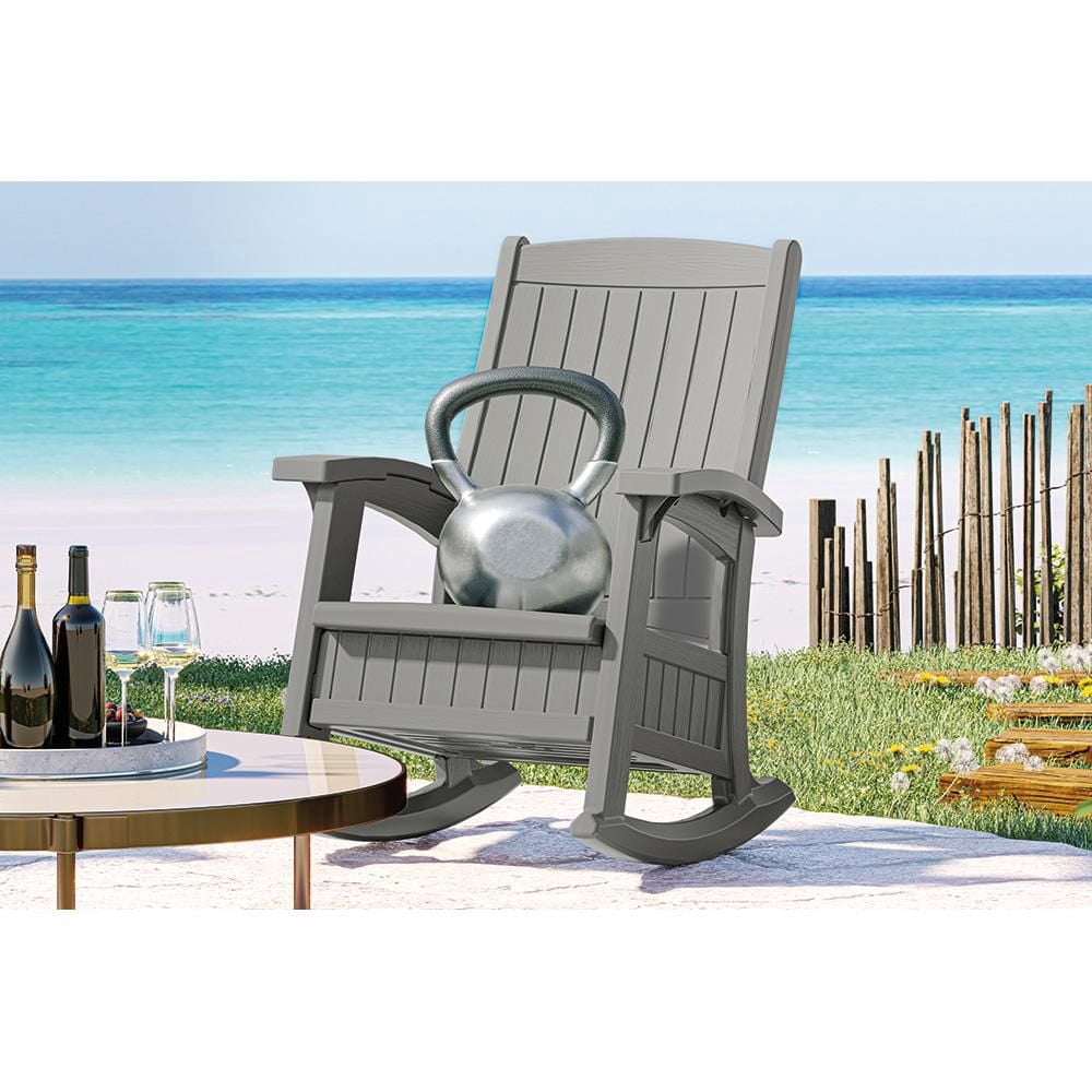 Suncast Chaise berçante d’extérieur avec rangement, résine multi-parois, gris colombe