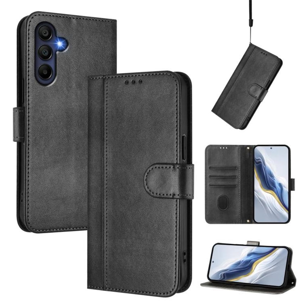 For Samsung Galaxy A17 5G 6.7inch Phone Case Wallet, Flip Leather TPU Cover with Card Holder Wrist Strap Shockproof Phone Case,Black,For Galaxy A17