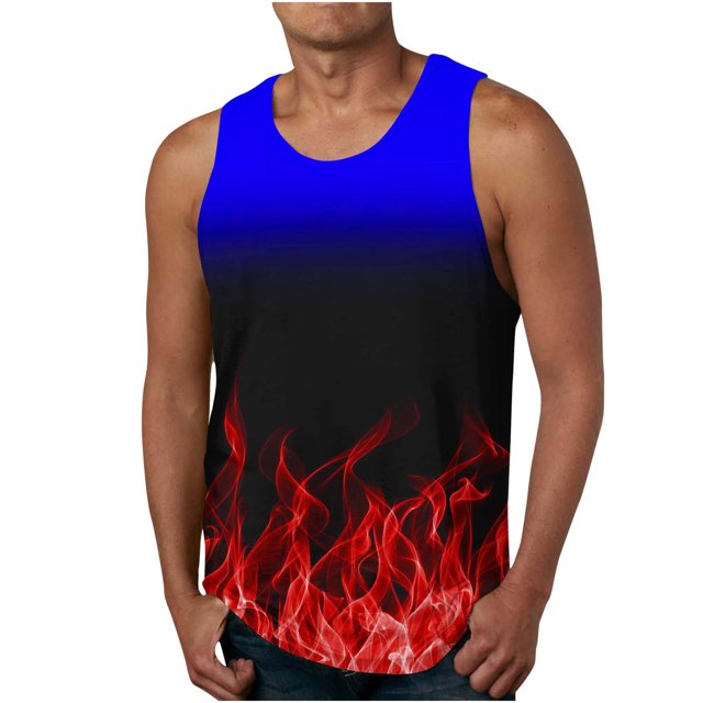 Penkiiy Débardeur de Sport pour Homme Décontracté Mode à Imprimé Flamme, Col Rond, 2TG, Rouge