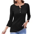 thumbnail image 1 of Timegard Tops for Women Long Sleeve Notched V-Neck Button Shirts Solid Color Fall Casual Loose Comfy Tops, 1 of 5